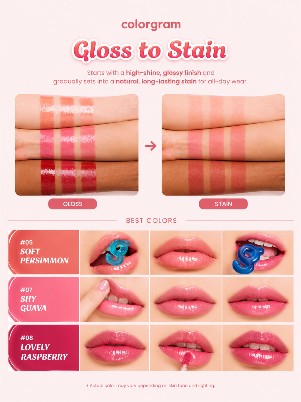 colorgram Gloss to Stain shade guide